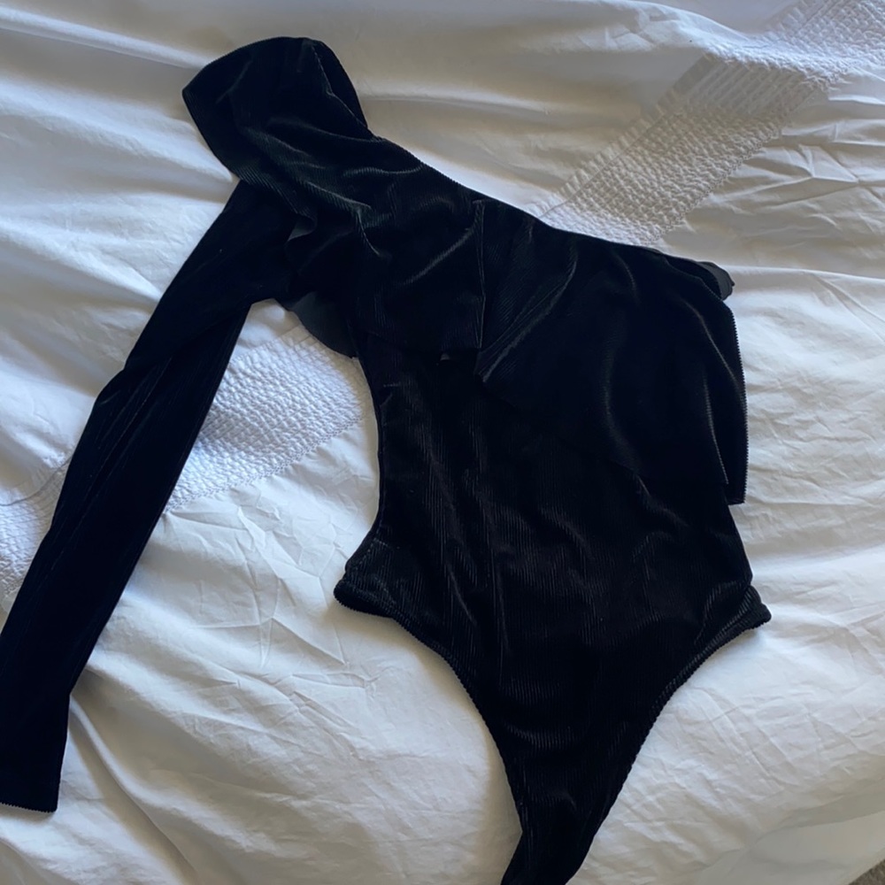 Blue Life Velvet One Sleeve Bodysuit